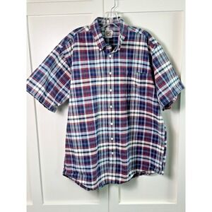 Cinch Mens Plaid Short Sleeve Button Down Shirt Red‎ Blue White Casual Western L